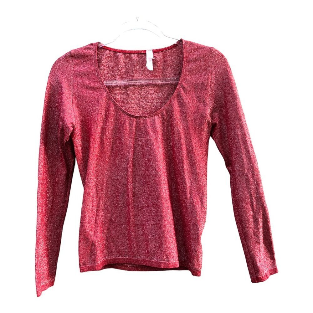 Victoria's Secret Red Sparkly Long Sleeve Scoop Neck Top Large - Picture 2 of 6